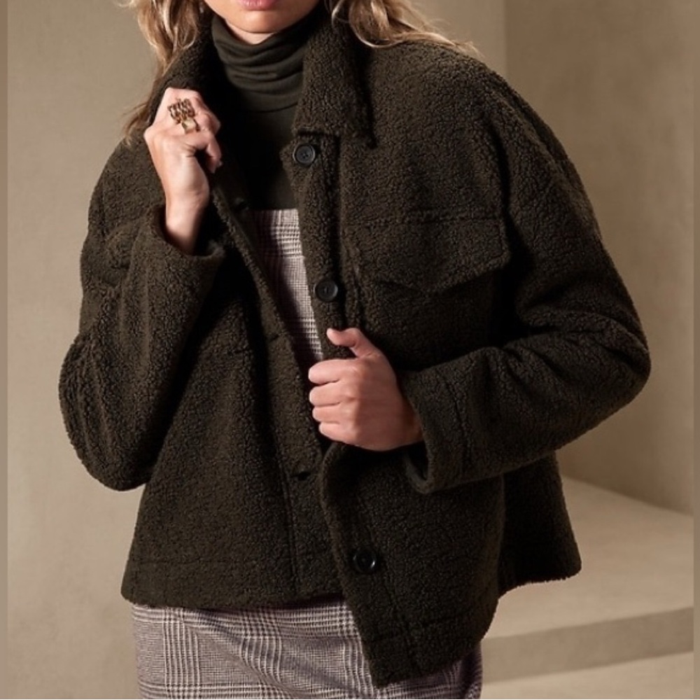 Banana Republic Olive Green Sherpa Trucker Jacket Coat Size XXSmall Petite